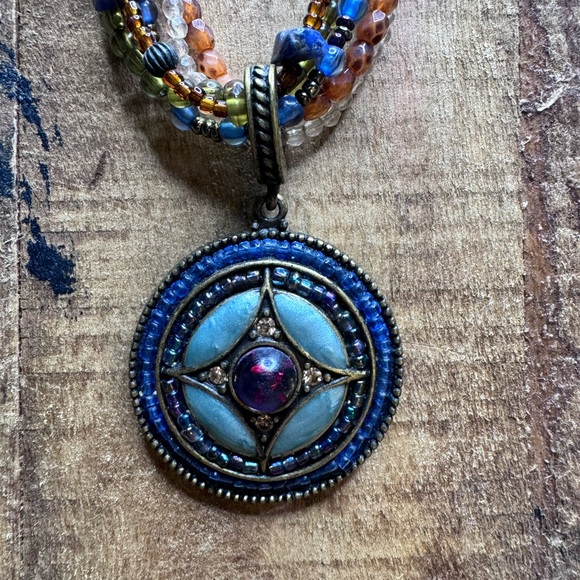 Multistrand Beaded Medallion Earthy Boho Necklace and Earring Set - Picture 8 of 8